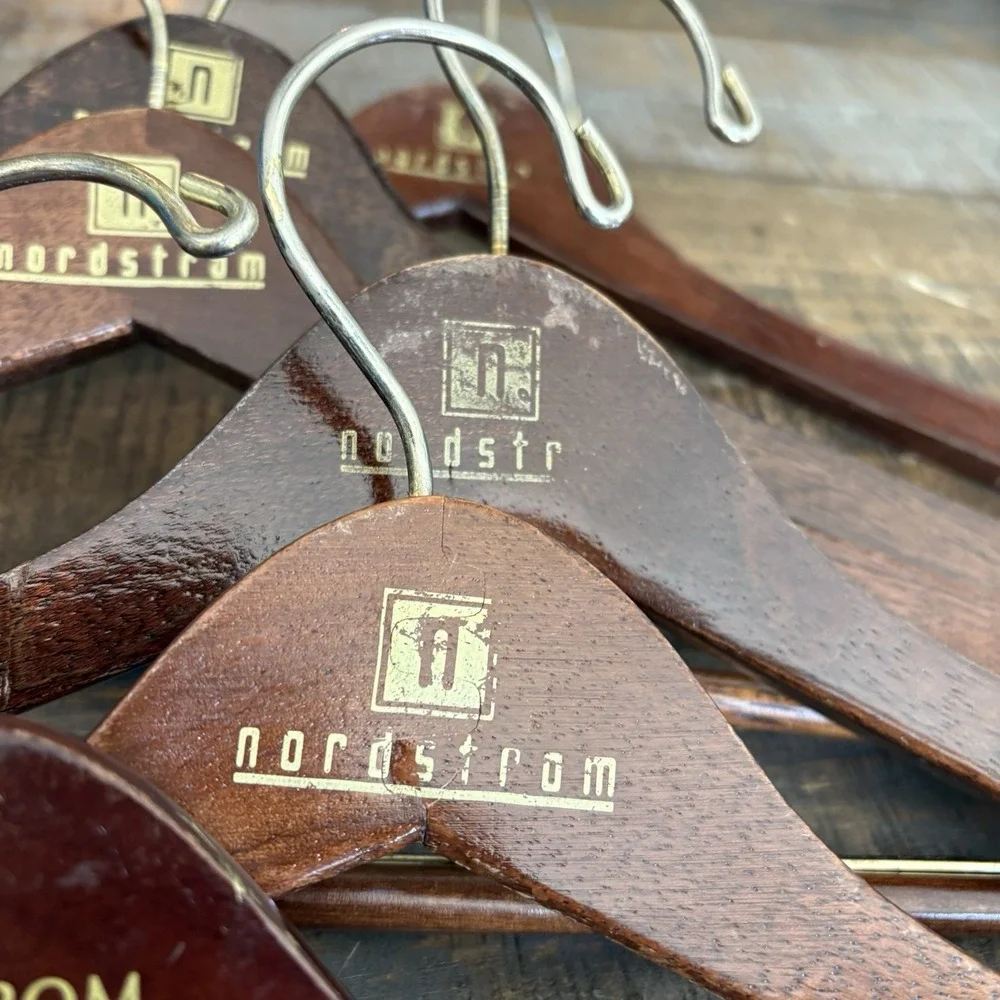 Nordstrom Wooden Hangers Lot of Six(6) Mahogany Cherry High Gloss Suits Jackets